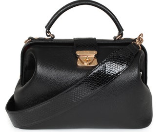 Leather doctor bag for women, Black Leather Handbag Top Handle, Women&#39;s Leather doctor Bag, KF-2168