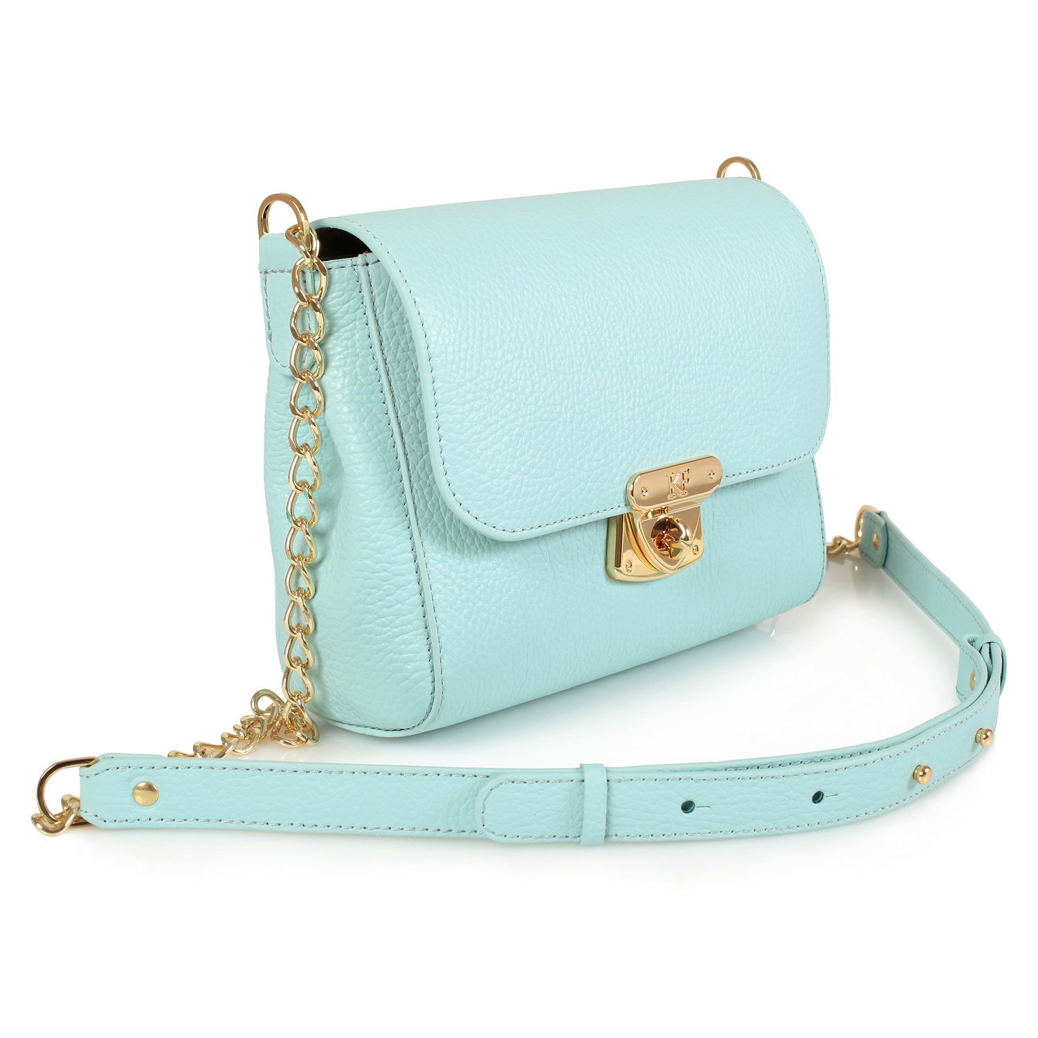 Leather Cross body Bag Light blue Leather Shoulder Bag Etsy