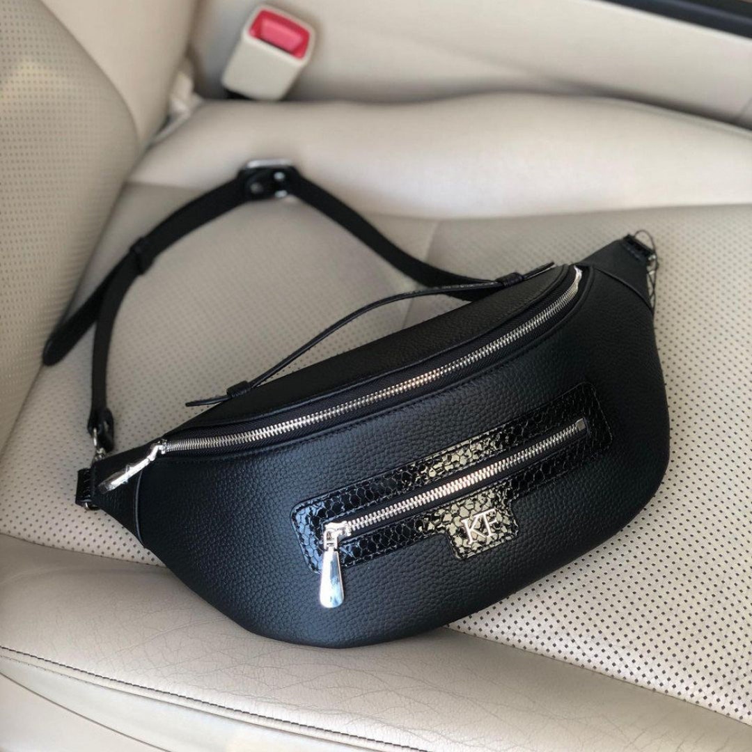 Leather Women's Banana Bag, Black Leather Banana Bag, Women's Banana