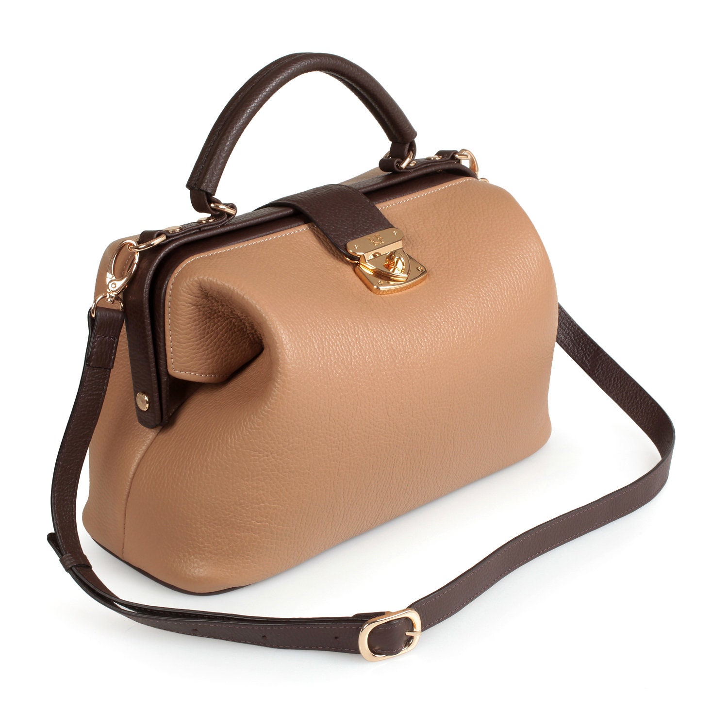 Leather doctor bag for women Beige Leather Handbag Top | Etsy