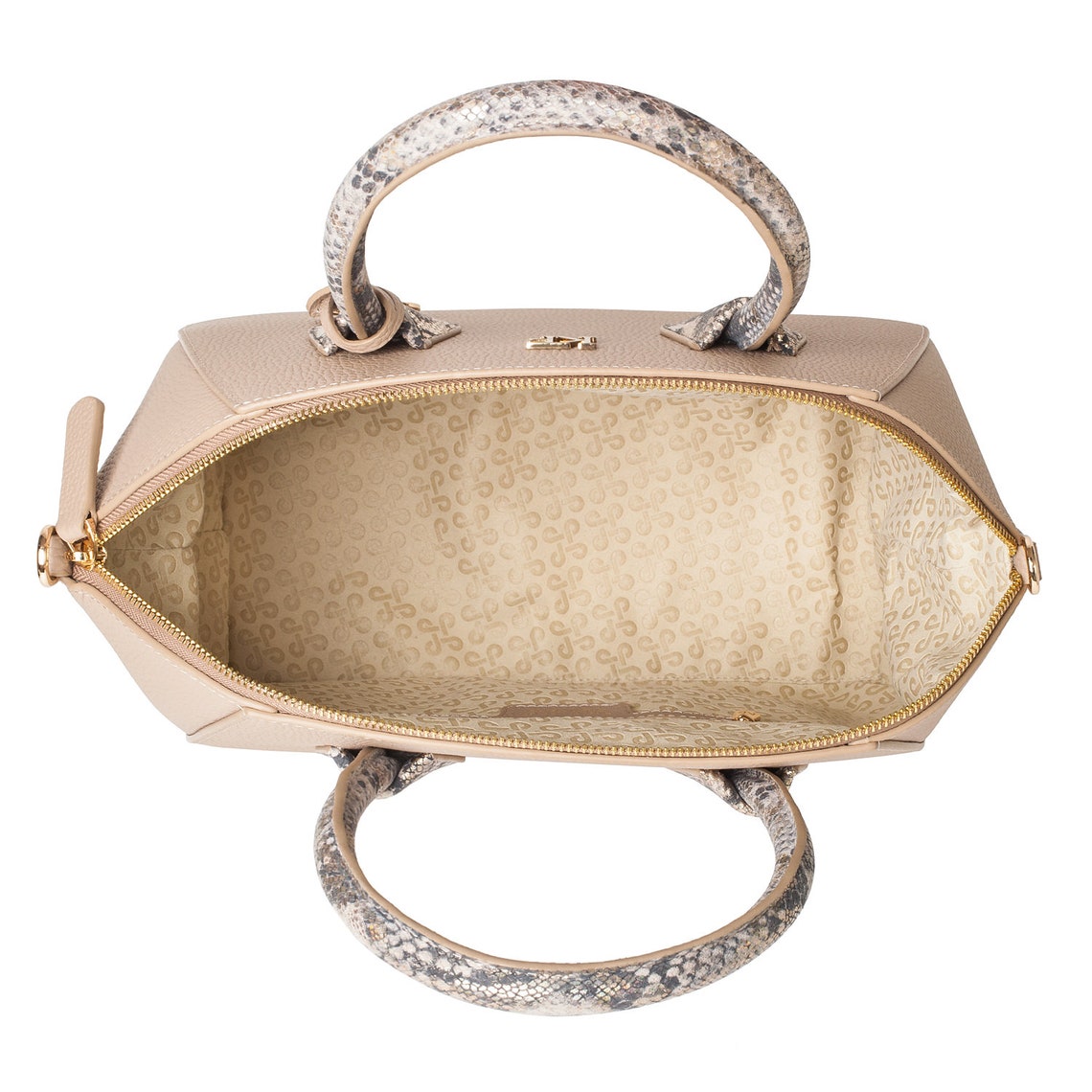 Studded Top Handle Shoulder Bag - Beige