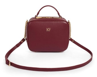 Leather Cross body Bag, Marsala Leather Shoulder Bag, Women's Leather Crossbody Bag, Leather bag KF-1219