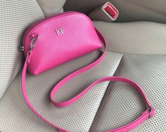 Leather Cross body Bag, Fuchsia Leather Shoulder Bag, Women's Leather Crossbody Bag, Leather bag KF-3755