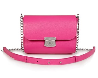 Leather Crossbody Bag, Fuchsia Leather Shoulder Bag, Women's Leather Cross body Bag, Leather bag KF-469