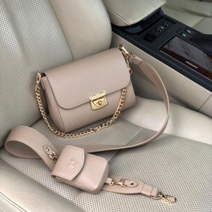 Leather Cross body Bag, Beige Leather Shoulder Bag, Women&#39;s Leather Crossbody Bag, Leather bag KF-4007