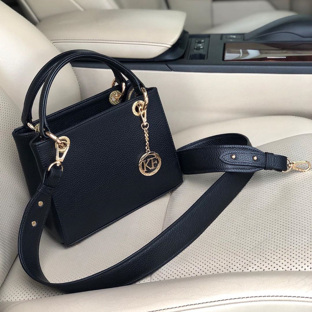 Leather Top Handle Bag, Black Leather Handbag Top Handle, Women's ...