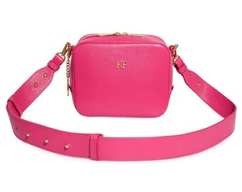 Leather Cross Body Bag, Pink Leather Shoulder Bag, Women's