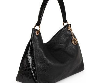 Sac Hobo en cuir, Sac Hobo en cuir noir, Sac à main Hobo en cuir pour femmes KF-2180