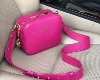 Leather Cross body Bag, Pink Leather Shoulder Bag, Women's Leather Crossbody Bag, Leather bag KF-4355