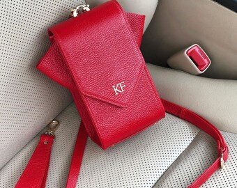 Leather Cross body Bag, Red Leather Shoulder Bag, Women's Leather Crossbody Bag, Leather bag KF-3638