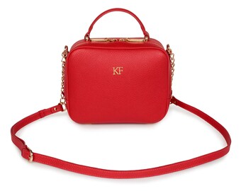 Leather Cross body Bag, Red Leather Shoulder Bag, Women's Leather Crossbody Bag, Leather bag KF-1350