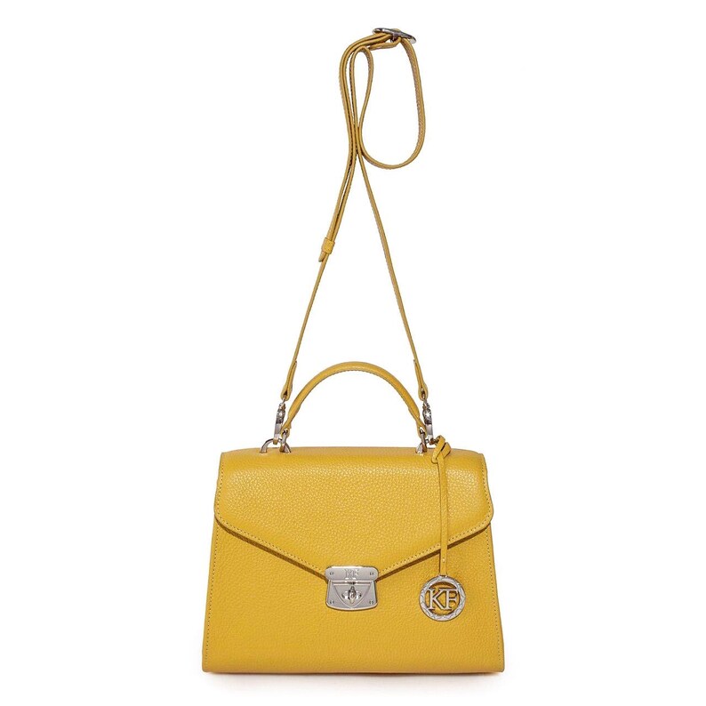 Leather Top Handle Bag Yellow Leather Handbag Top Handle Etsy