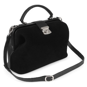 Leder Arzttasche für Frauen, schwarze Lederhandtasche Top Griff, Damen Leder Arzttasche, KF-2433