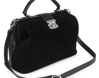 Leather doctor bag for women, Black Leather Handbag Top Handle, Women&#39;s Leather doctor Bag, KF-2433