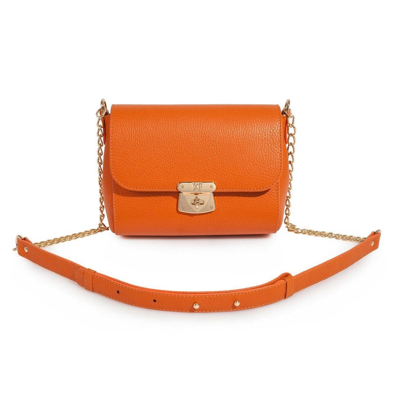 Leather Cross Body Bag Orange Leather Shoulder Bag Etsy