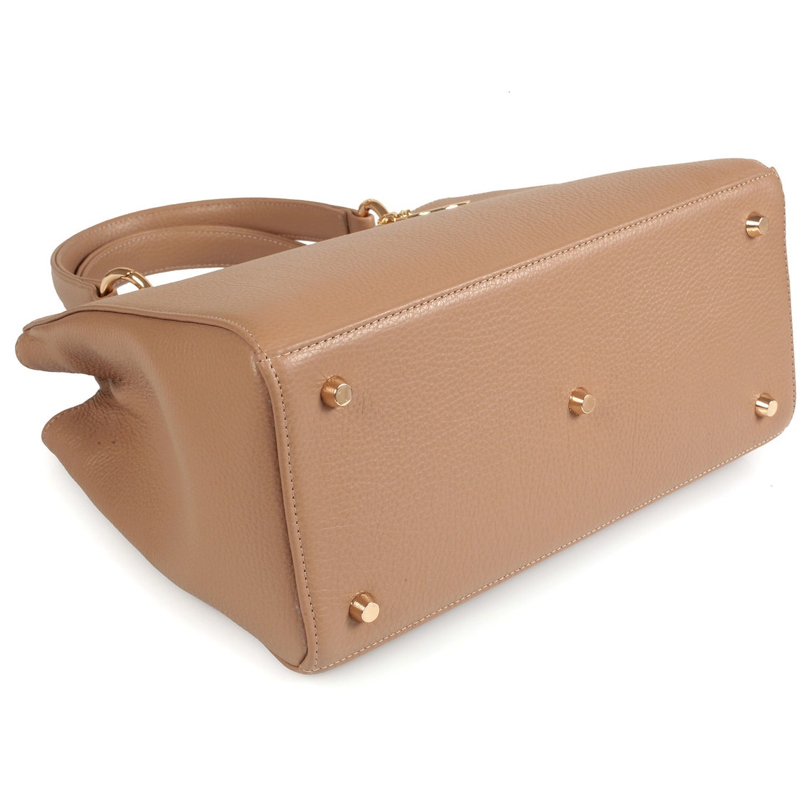 Leather Top Handle Bag Beige Leather Handbag Top Handle Etsy