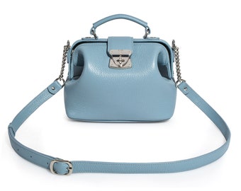 Light Blue Leather Doctor Bag: Women's Shoulder Bag, Katerina Fox
