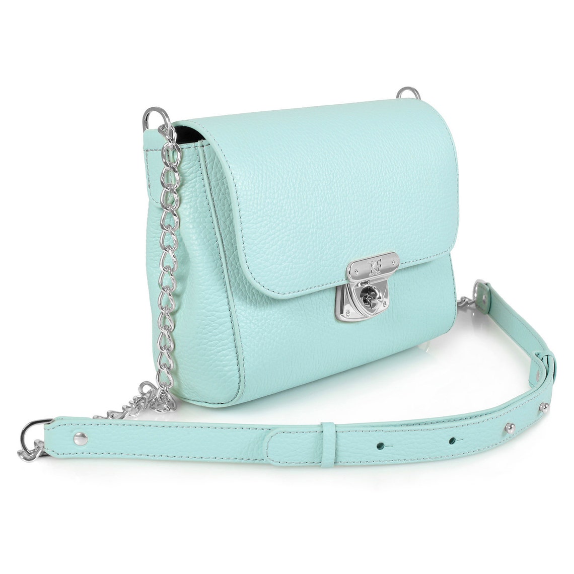 Leather Cross body Bag Light blue Leather Shoulder Bag Etsy