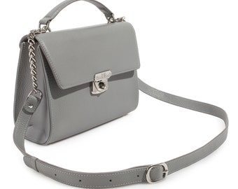 Leather Cross body Bag, Gray Leather Shoulder Bag, Women's Leather Crossbody Bag, Leather bag KF-3514