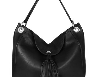 Leather Hobo Bag, Black Leather Hobo Bag, Women's Leather Hobo Purse KF-016