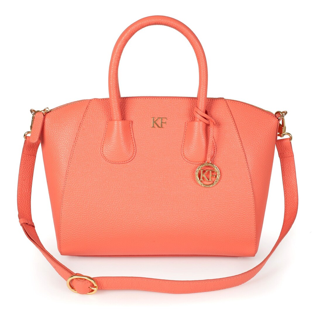 Leather Top Handle Bag, Coral Leather Handbag Top Handle, Women's