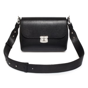 Leather Cross body Bag, Black Leather Shoulder Bag, Women&#39;s Leather Crossbody Bag, Leather bag KF-3564