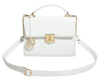 Leather Cross body Bag, White Leather Shoulder Bag, Women's Leather Crossbody Bag, Leather bag KF-4273