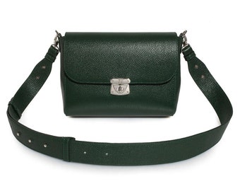 Lederen Crossbody Tas, Donkergroene Lederen Schoudertas, Vrouwen Lederen Cross body Tas, Lederen tas KF-3377