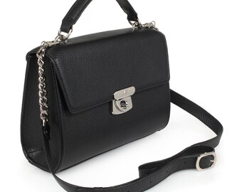 Leather Cross body Bag, Black Leather Shoulder Bag, Women's Leather Crossbody Bag, Leather bag KF-2600