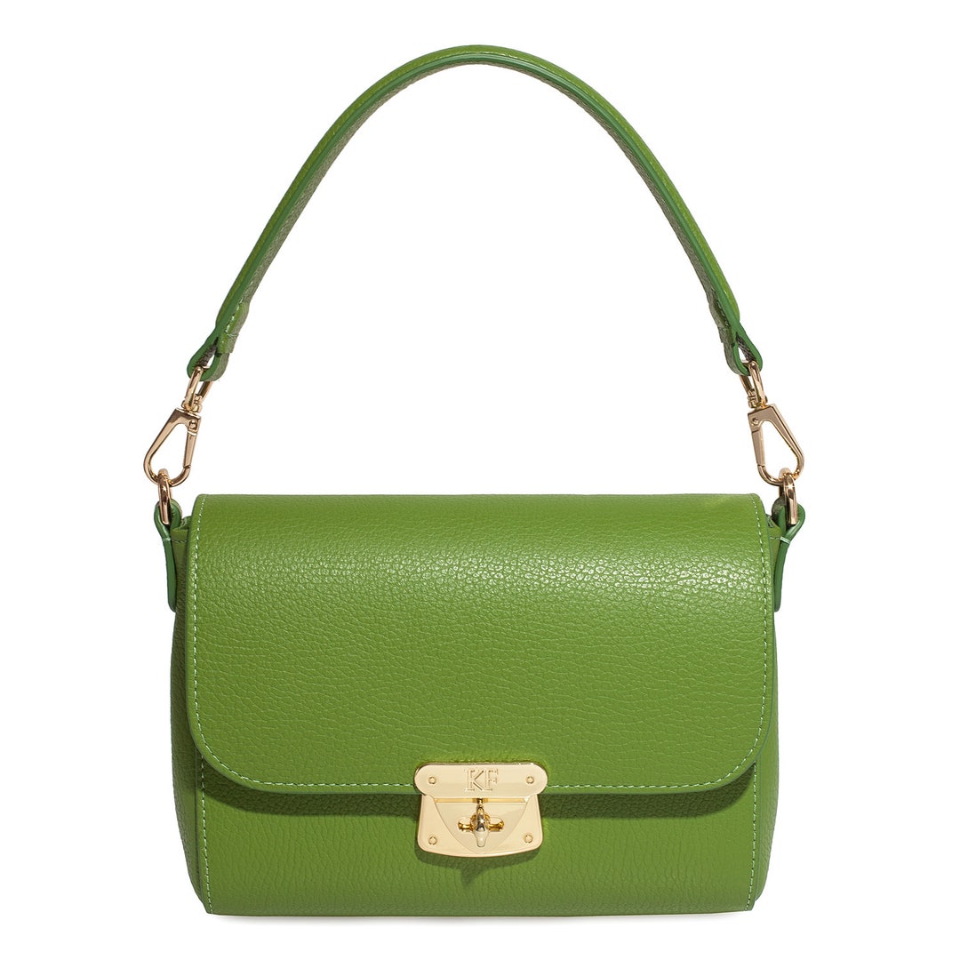 Leather Top Handle Bag, Leather Crossbody Bag, Green Leather Shoulder