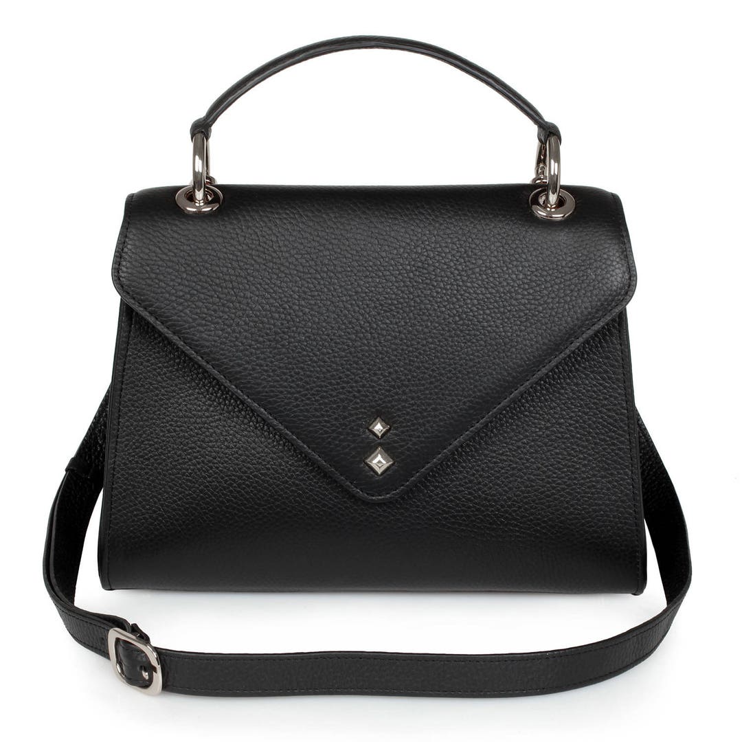 Leather Top Handle Bag Black Leather Handbag Top Handle Etsy