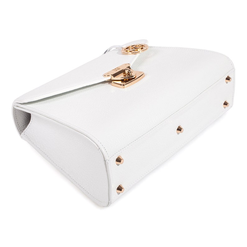 Leather Top Handle Bag White Leather Handbag Top Handle Etsy