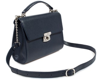 Leather Cross body Bag, Blue Leather Shoulder Bag, Women's Leather Crossbody Bag, Leather bag KF-3845