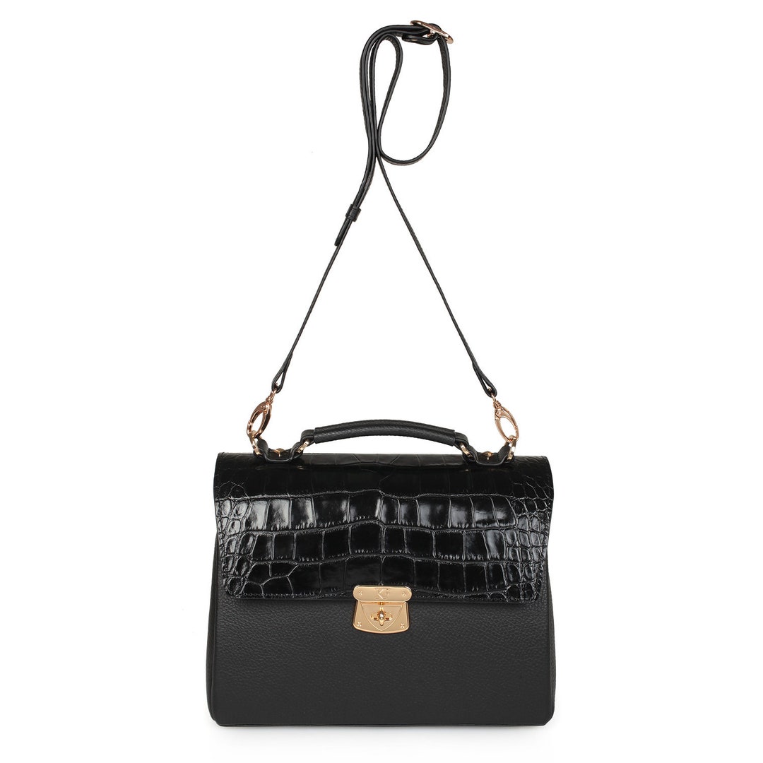Leather Top Handle Bag, Black Leather Handbag Top Handle, Women's ...