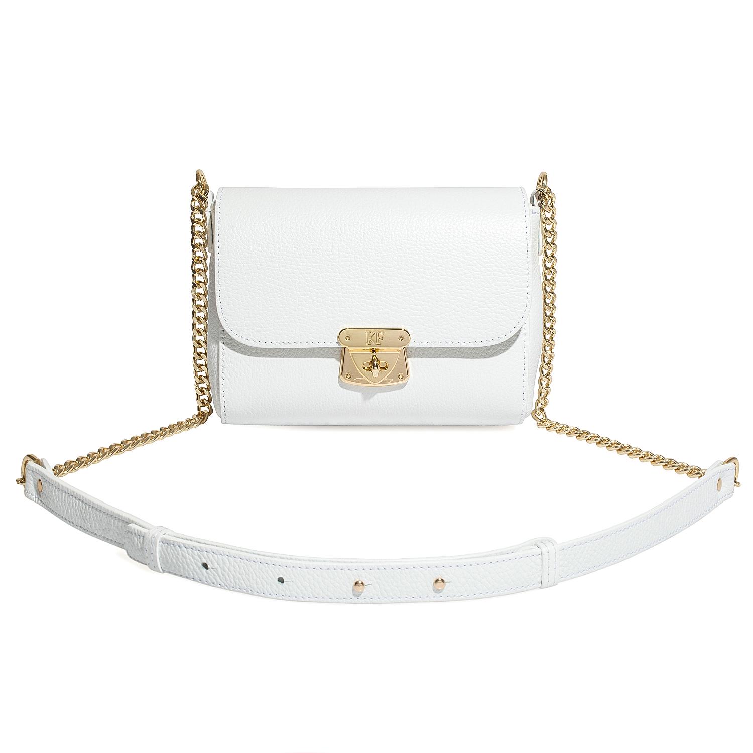 ショルダーバッグ・ポシェット [4OUR B] Rope Chain Shoulder Bag (WHITE) White Quilted Pattern Flap Square Bag Metal Decor Chain Tote