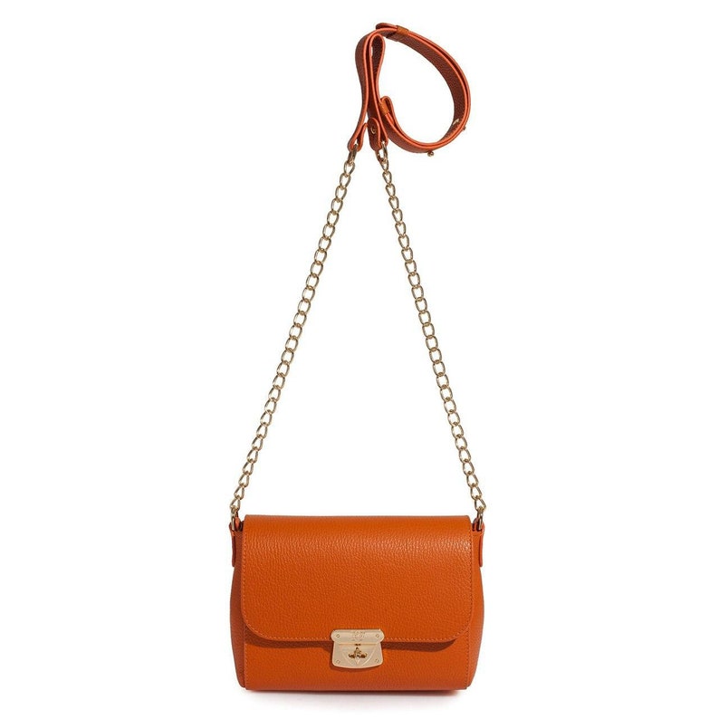 Leather Cross Body Bag Orange Leather Shoulder Bag Etsy