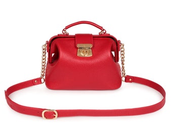 Red Leather Doctor Bag: Small Shoulder Bag by Katerina Fox