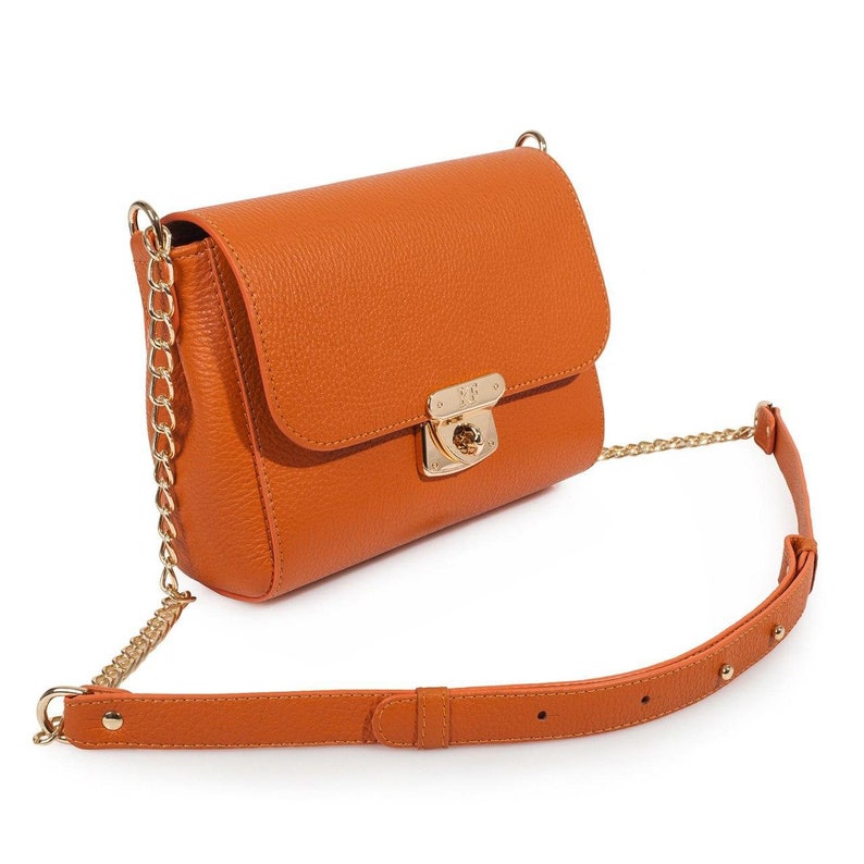Leather Cross Body Bag Orange Leather Shoulder Bag Etsy