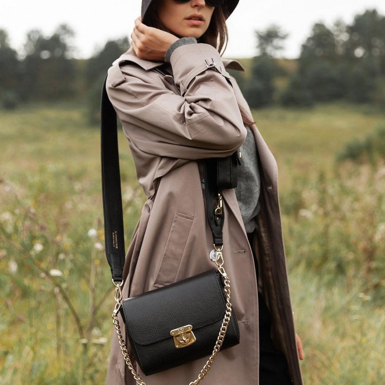 Leather Cross body Bag, Black Leather Shoulder Bag, Women's Leather Crossbody Bag, Leather bag KF-3809 image 7