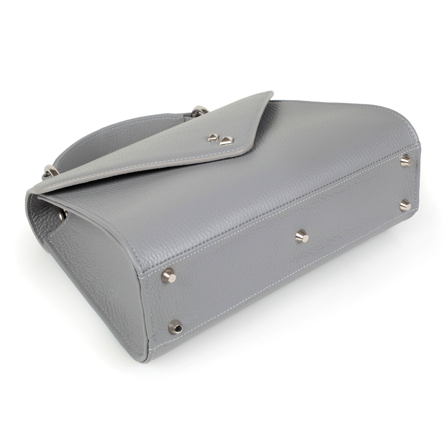 Leather Top Handle Bag Gray Leather Handbag Top Handle | Etsy