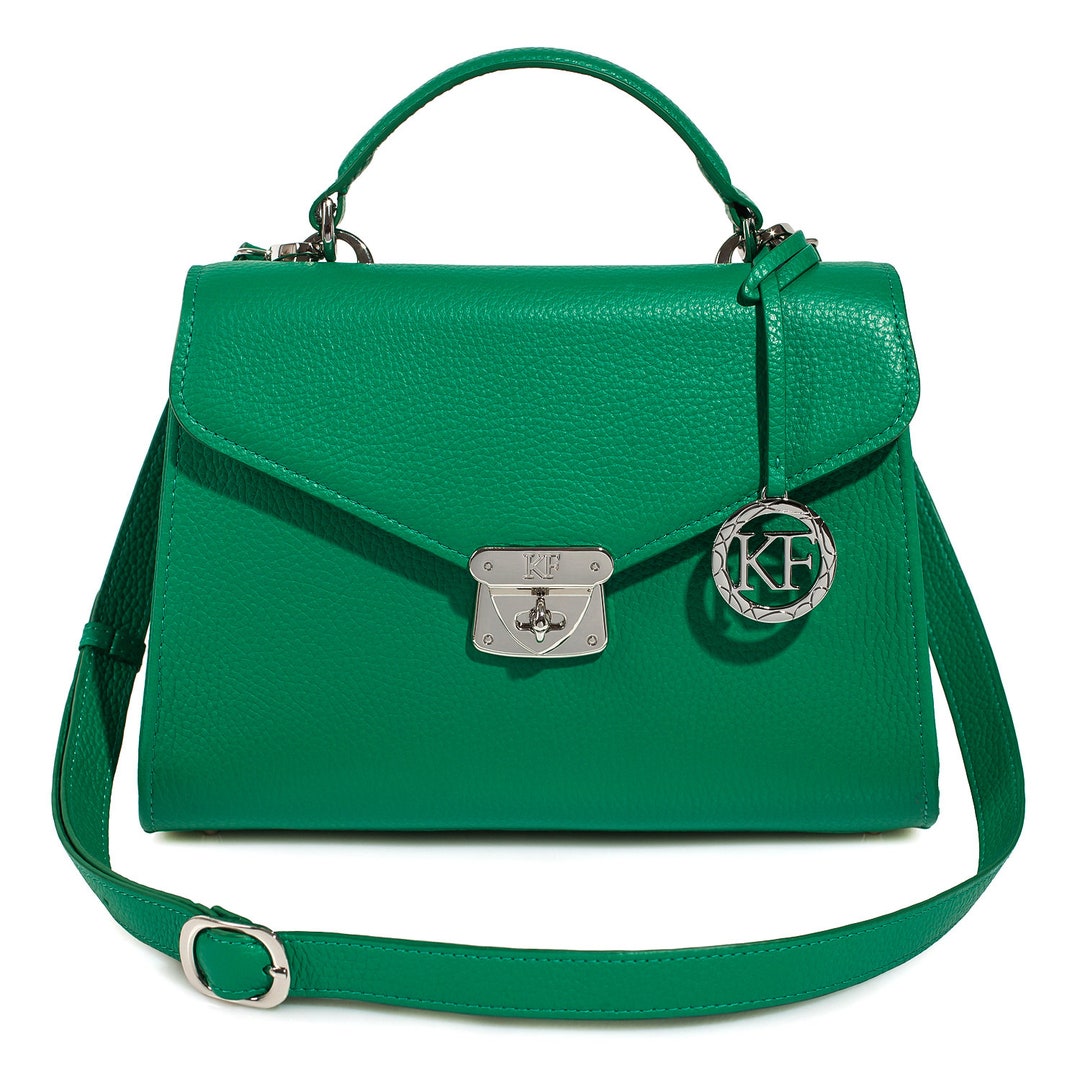 Leather Top Handle Bag Green Leather Handbag Top Handle - Etsy