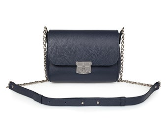 Leather Cross body Bag, Dark blue Leather Shoulder Bag, Women's Leather Crossbody Bag, Leather bag KF-379