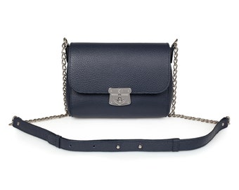 Leder Crossbody Bag, Dunkelblaue Leder Schultertasche, Damen Leder Crossbody Bag, Ledertasche KF-379