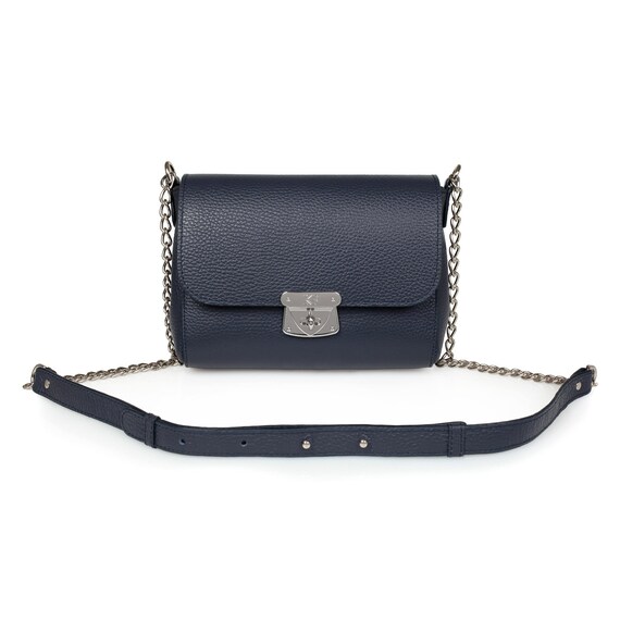 dark blue leather bag