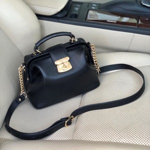 Leather doctor bag for women, Black Leather Shoulder Bag, Women&#39;s Leather doctor bag, Leather bag KF-1458