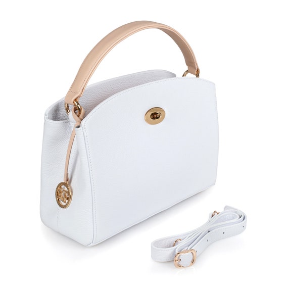 Leather Top Handle Bag White Leather Handbag Top Handle Etsy