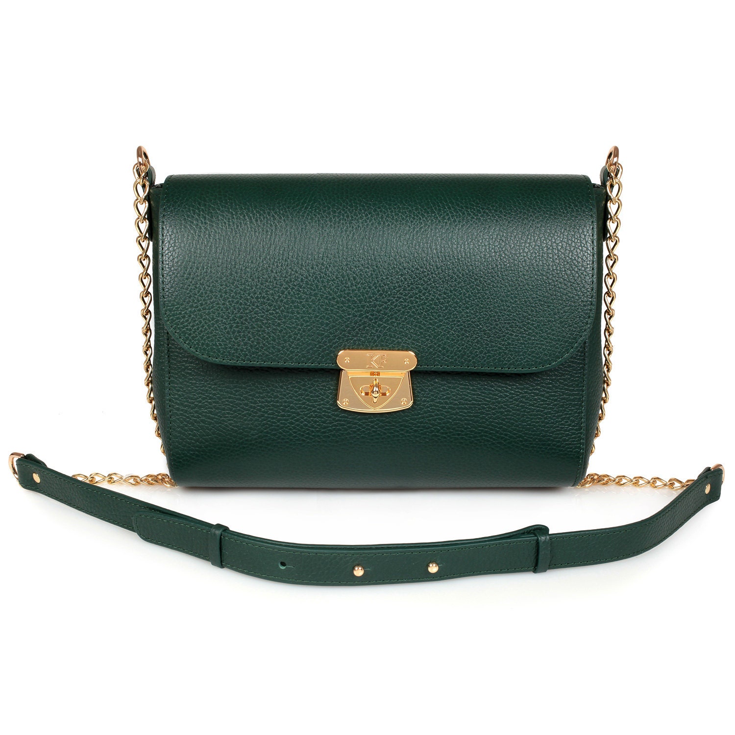 Leather Crossbody Bag Dark green Leather Shoulder Bag Etsy