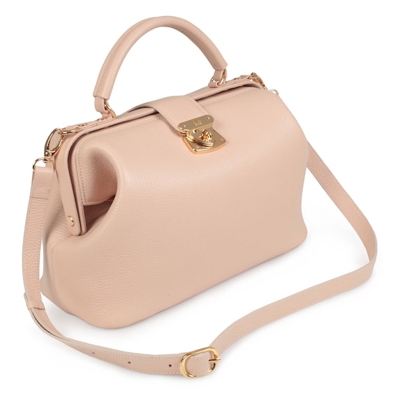 Leather Doctor Bag for Women Beige Leather Handbag Top Etsy