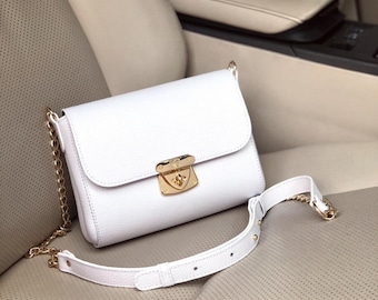 Leather Crossbody Bag, White Leather Shoulder Bag, Women&#39;s Leather Cross body Bag, Leather bag KF-565