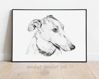 Greyhound Print- Greyhound Pencil Drawing Art Print- Greyhound Gifts, Greyhound Wall Art, Greyhound Sketch